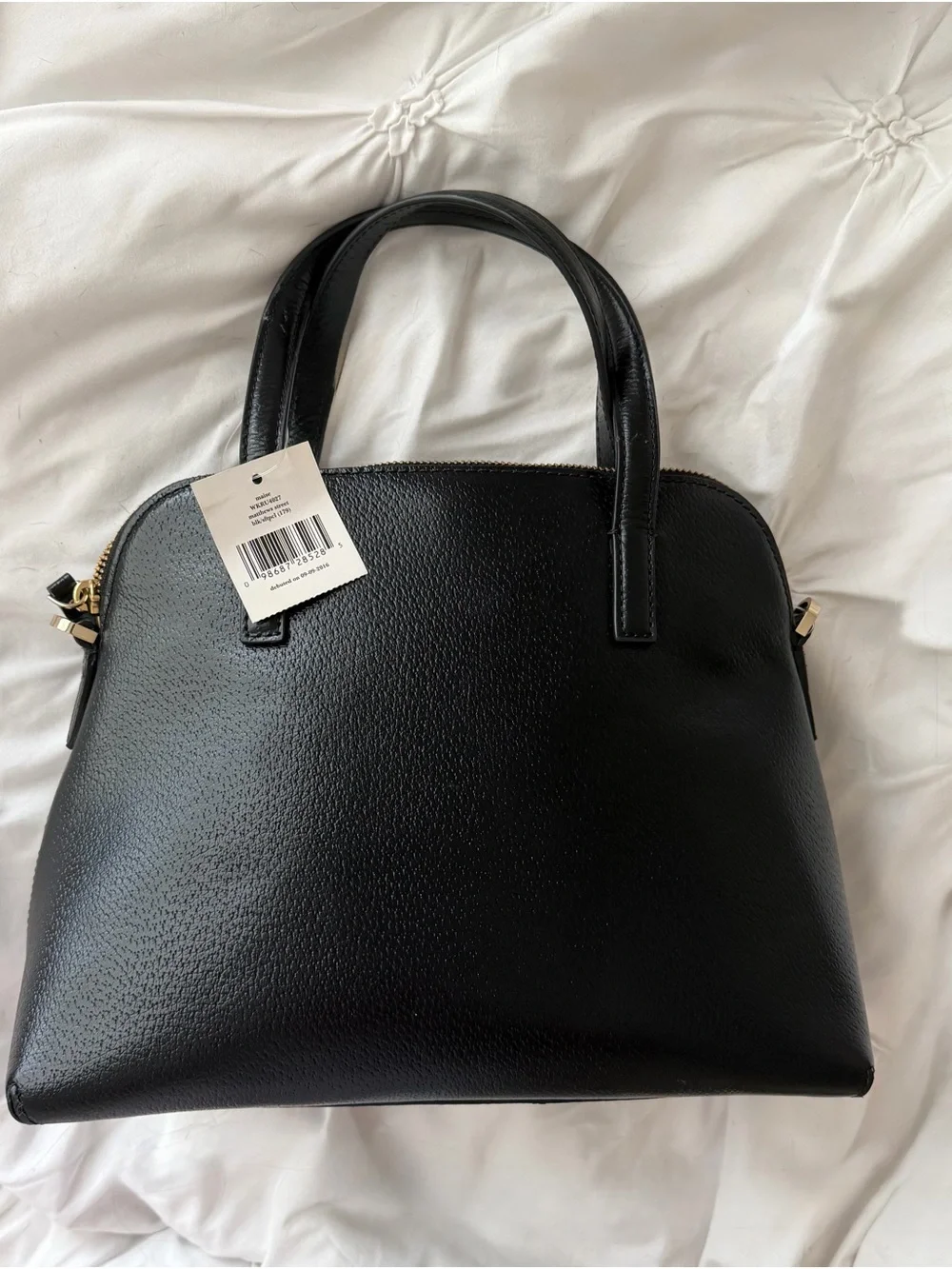 kate spade Black Leather Satchel with Cream Bow Accent